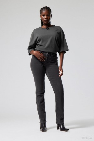 Weekday Twig Curve Mid Prosty Jeans Czarne | QODA8282