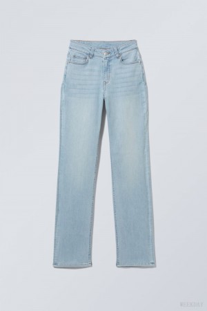 Weekday Twig Curve Mid Prosty Jeans Głęboka Niebieskie | RZPV1127
