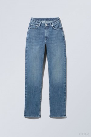 Weekday Twig Curve Mid Prosty Jeans Jasny Niebieskie | IDCH9893