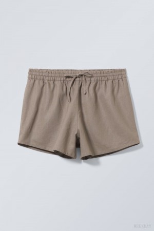 Weekday Tyler Linen Blend Shorts Dusty Mole | OKEP9860
