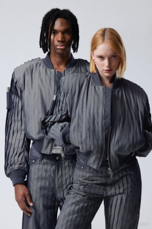 Weekday Unifrom™ + Weekday Limited Edition Stripe Bomber Jacket Ciemny Niebieskie | QGCQ0530