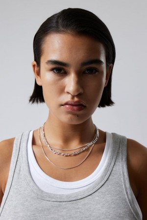 Weekday Unity Necklace Set Srebrne | KJQB7067