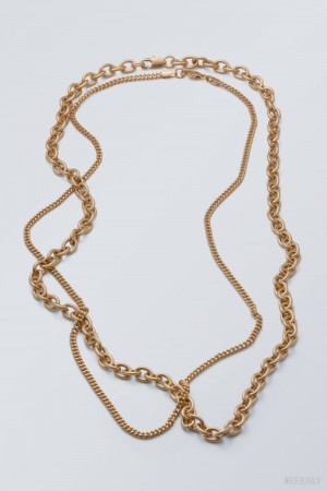 Weekday Uno Chain Necklace Set Złote | TGYG5881