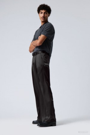 Weekday Uno Loose Shiny Trousers Czarne | IMYC9133