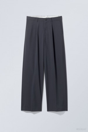 Weekday Uno Loose Suit Trousers Granatowe Niebieskie | MFAK7371