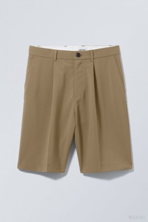 Weekday Uno Oversized Suit Shorts Khaki | FIGP3256