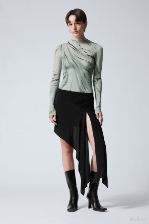 Weekday Vira Asymmetric Mini Skirt Czarne | RERJ7914