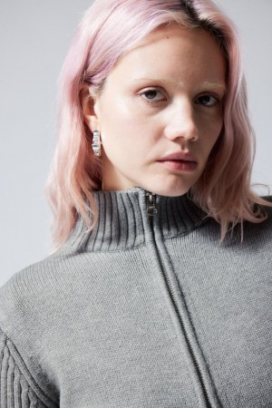 Weekday Winona Zip Cardigan Szare | SZUG6727