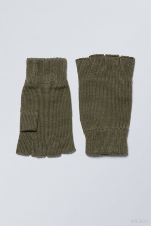 Weekday Wood Gloves Ciemny Khaki | SFPK4428