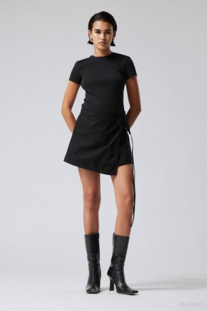 Weekday Wrap Mini Skirt Czarne | IQCT1095