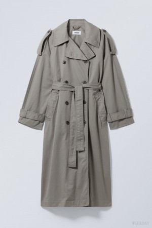 Weekday Zenni Oversized Trench Ciemny Szare | PJCZ3994