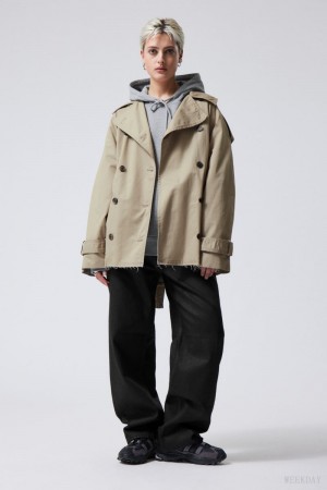 Weekday Zoey Krótkie Frayed Trench Coat Beżowe | FABX4965