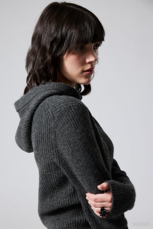 Weekday Zuri Knit Hoodie Ciemny Szare | OSEH1505