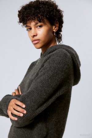 Weekday Zuri Knit Hoodie Ciemny | SZJW1243